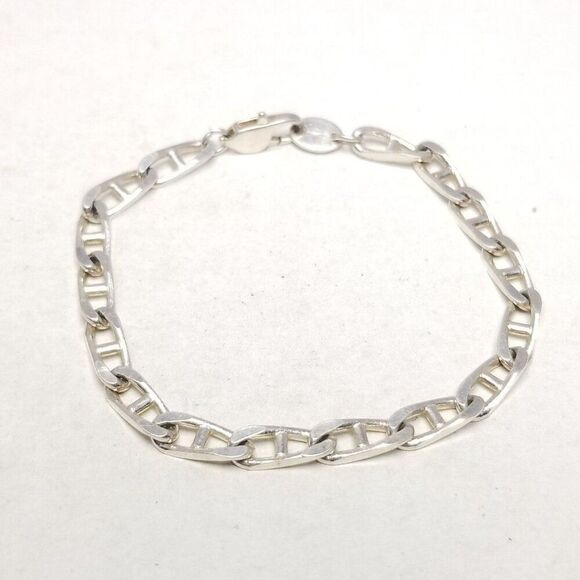 Vintage Anchor Link Chain Bracelet, Silver Tone, 7 Inches Long, Signe GS - Picture 7 of 7